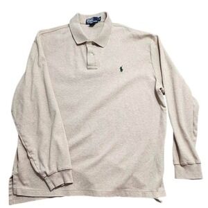 Polo Ralph Lauren Mens XL Long Sleeve Polo Shirt Heather Tan Cotton Pony Logo